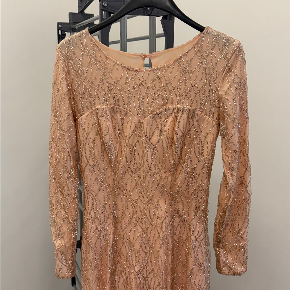 Elegant Peach Long Sleeve Dress with Sequins